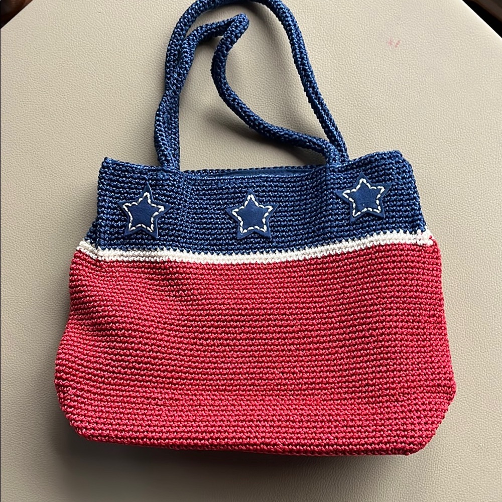 Patriotic Red & Navy Crochet Tote Bag
